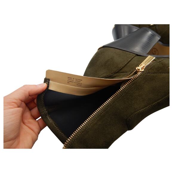 Michael Kors MK Dover Faux Suede Stretch Heeled Ankle Boots Booties Olive Sz 9M - Picture 11 of 13